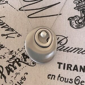 Elegant BREIL Stainless Steel Natural Pearl Pendant Necklace “Duplicity”